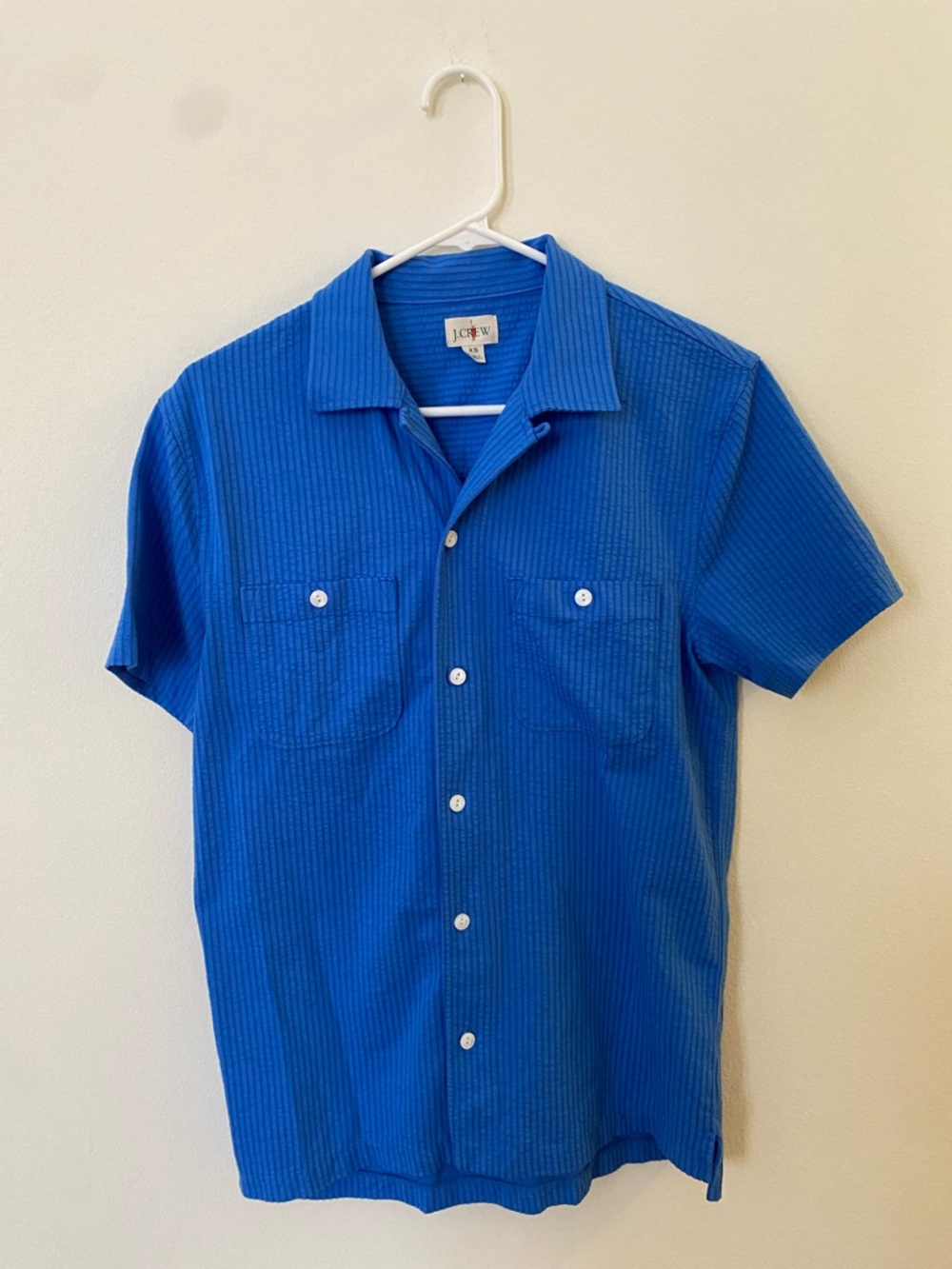 Men’s J. Crew Bright Blue Short Sleeve Button Down Vacation Camp Shirt XS